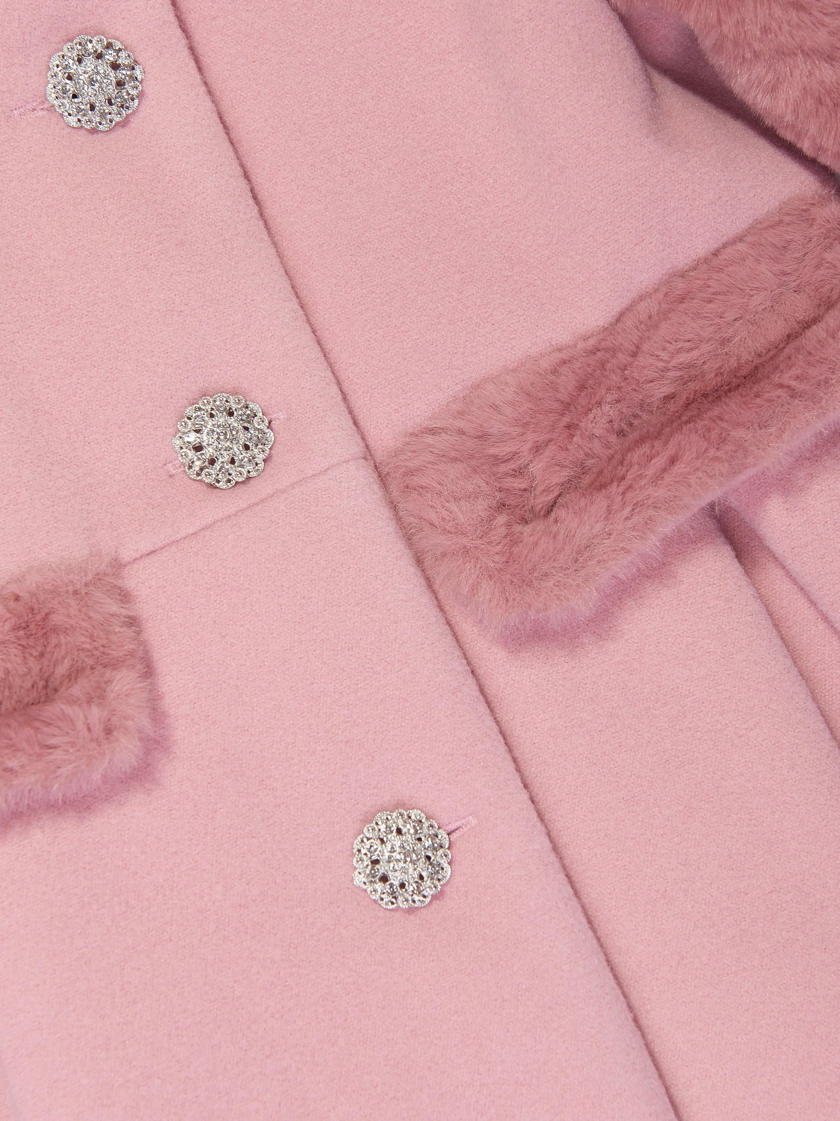 Girls Felted and Faux Fur Coat in Pink