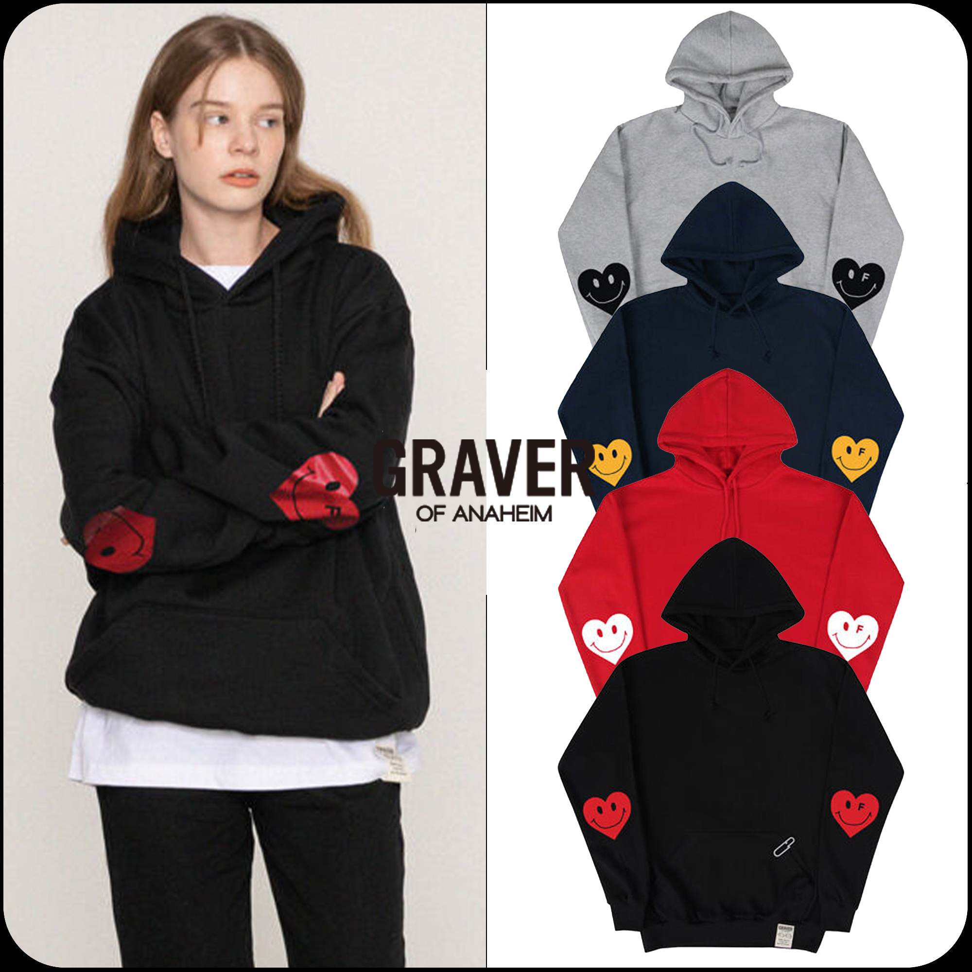 GRAVER  |[GRAVER]★ELBOW HEART SMILE HOODIE