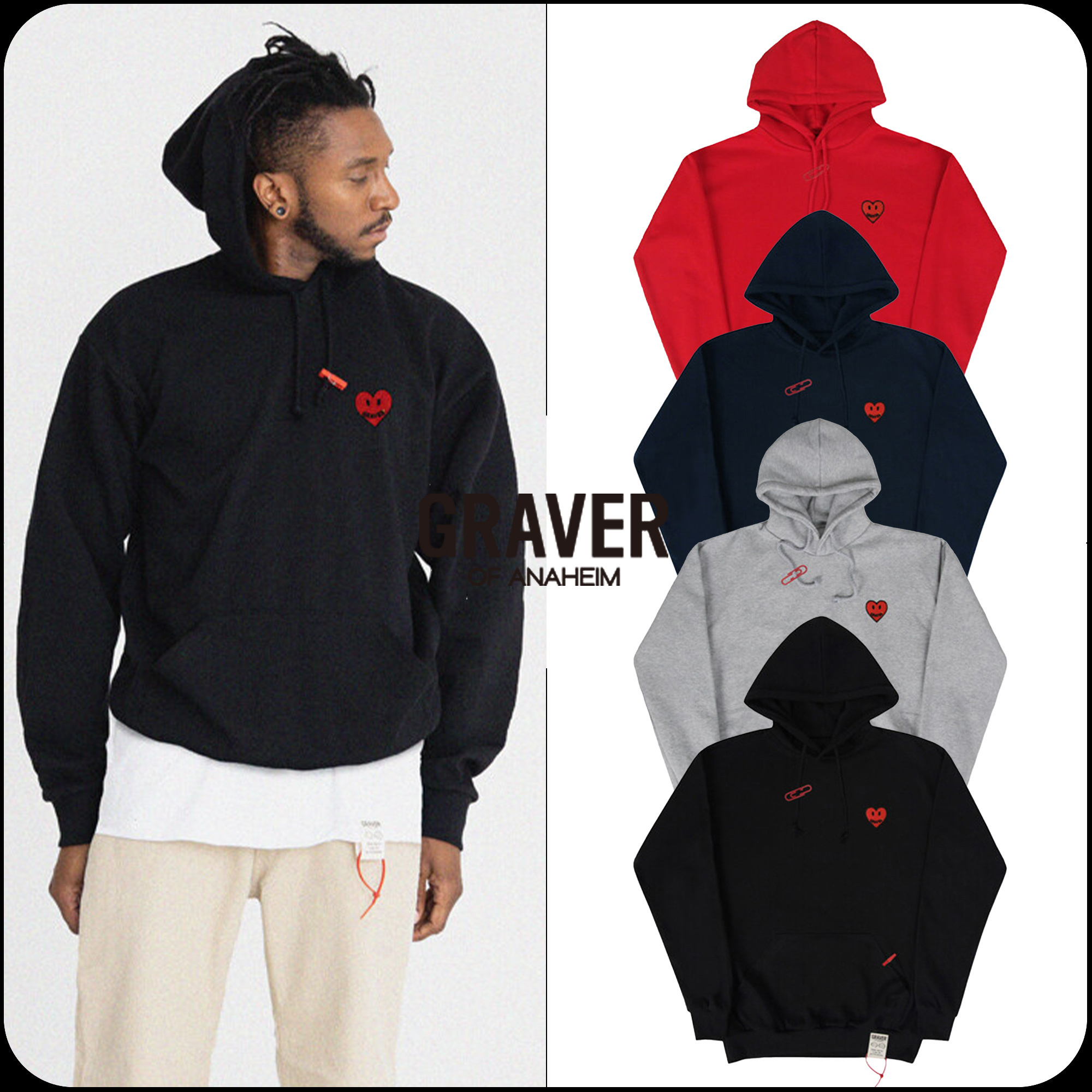 GRAVER  |[GRAVER]★HEART SMILE EMBROIDERY HOODIE