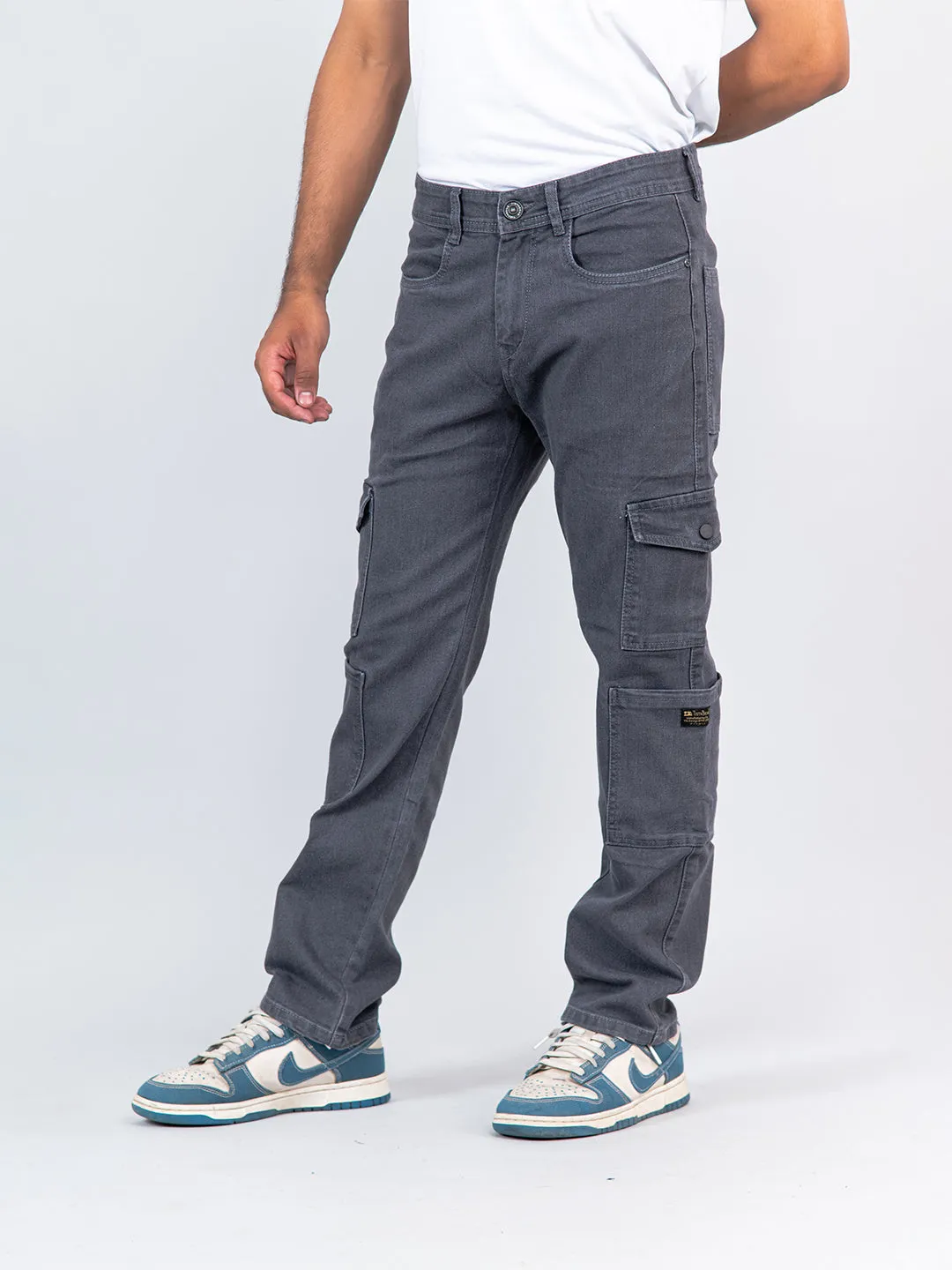 Grey Baggy-Fit Cargo Denim Jeans