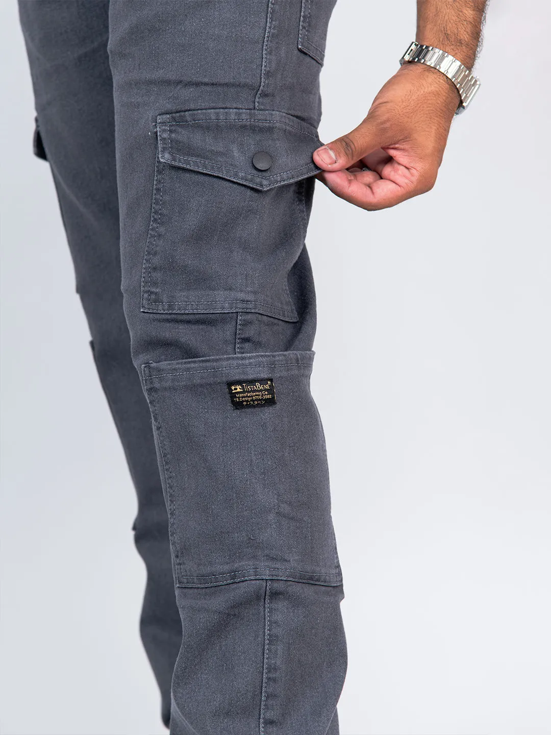 Grey Baggy-Fit Cargo Denim Jeans