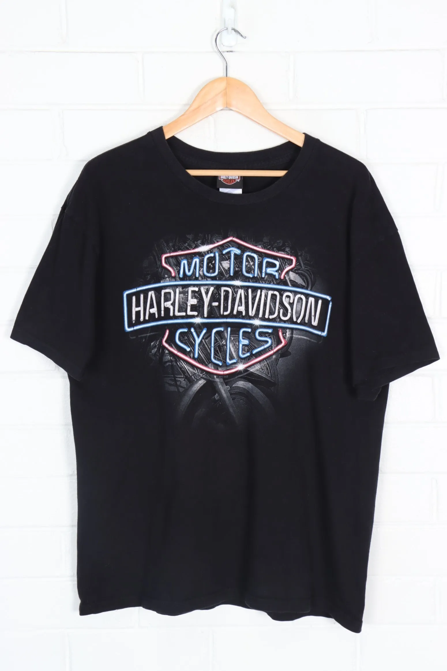 HARLEY DAVIDSON Neon Logo 'House of Thunder' Flames Tee (L-XL)