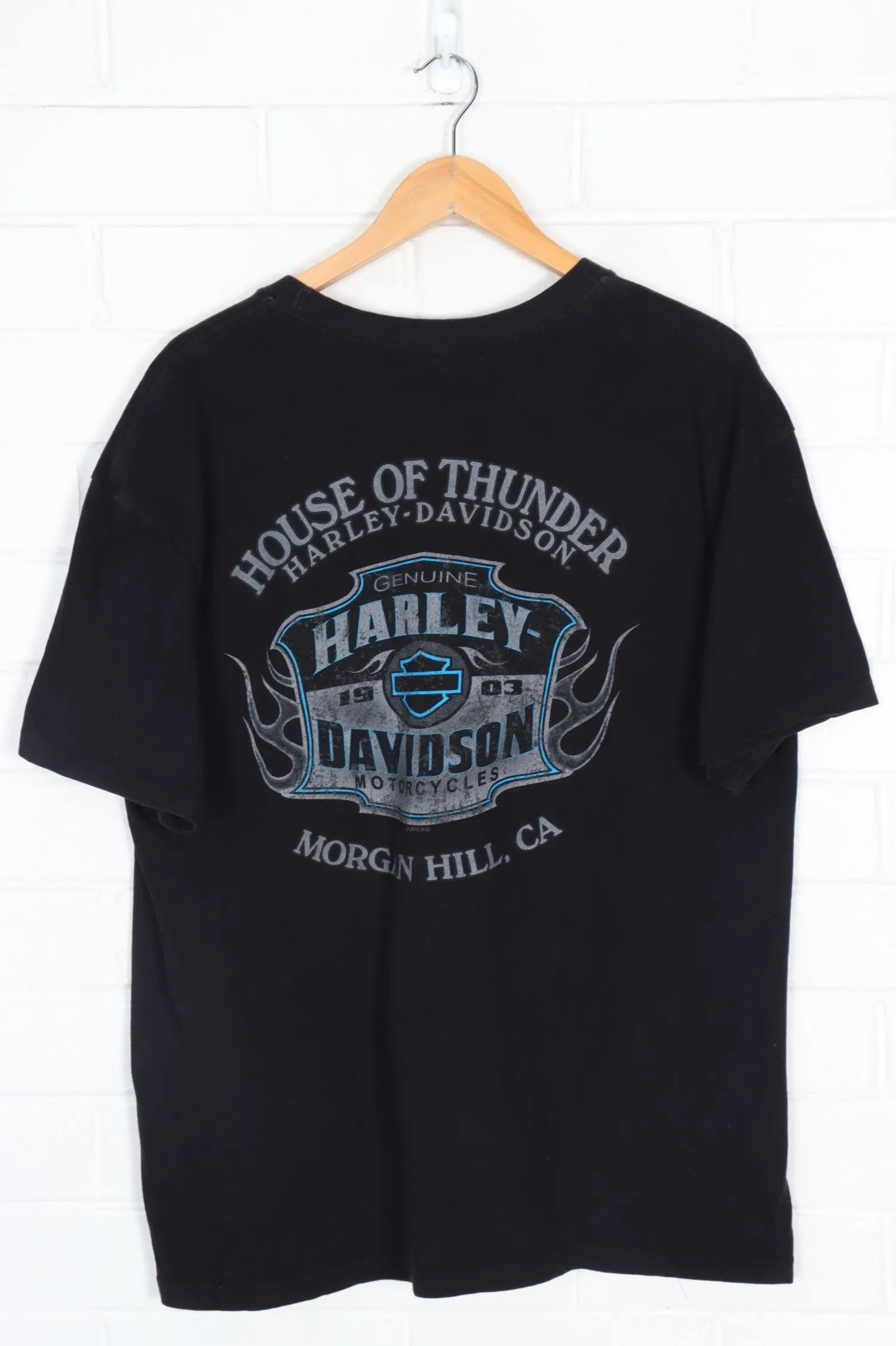 HARLEY DAVIDSON Neon Logo 'House of Thunder' Flames Tee (L-XL)