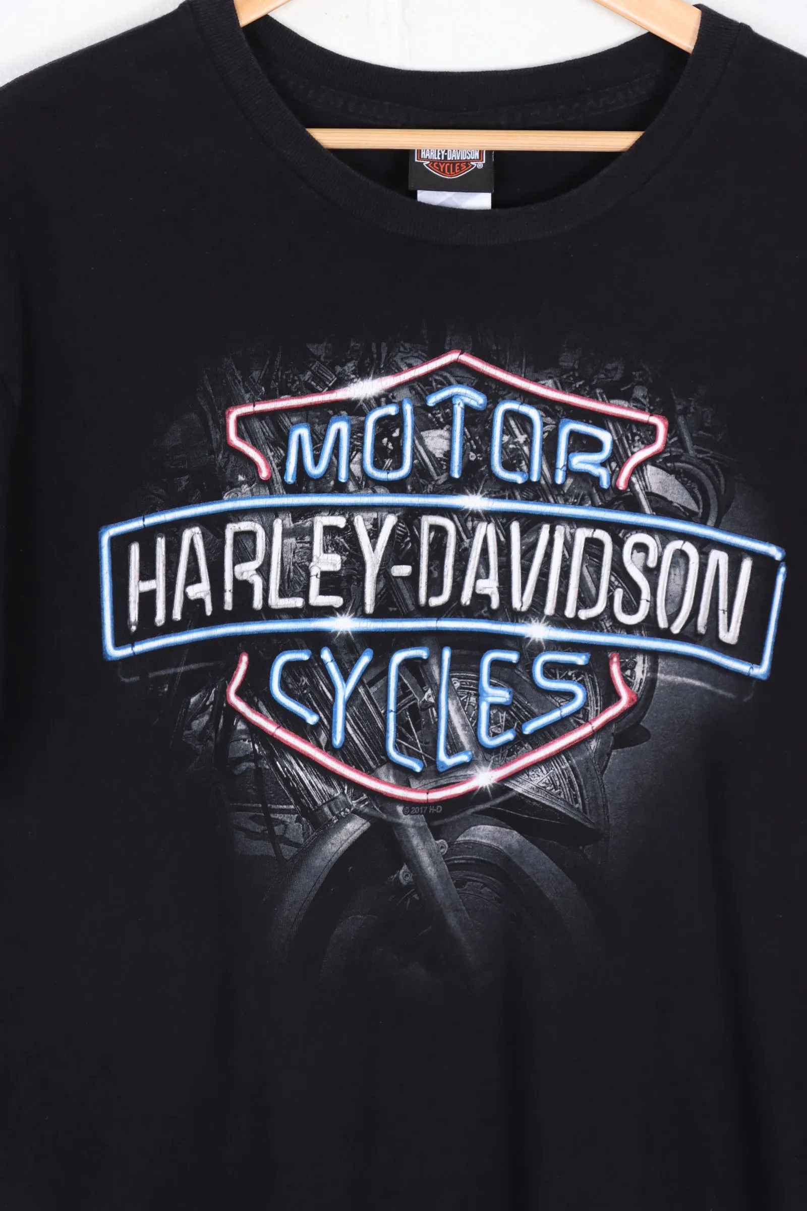 HARLEY DAVIDSON Neon Logo 'House of Thunder' Flames Tee (L-XL)