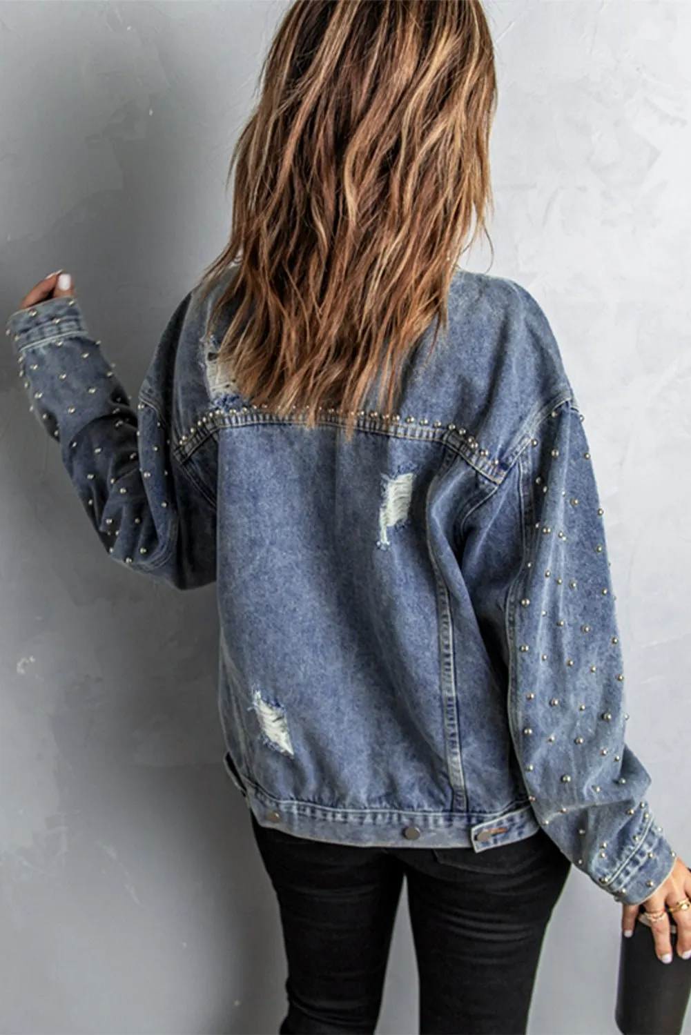 Hello Mellow Studded Button Down Denim Jacket