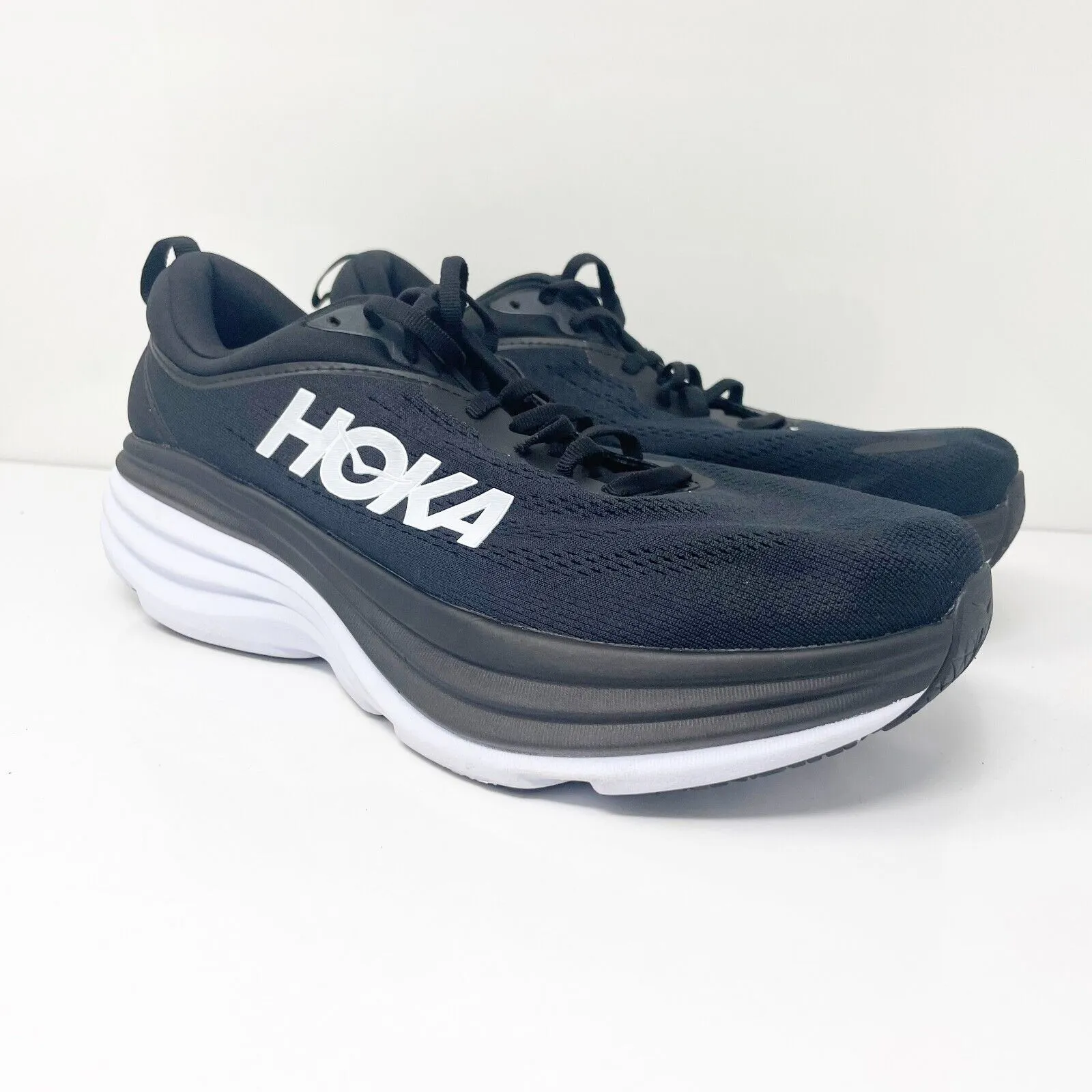 Hoka One One Mens Bondi 8 1127955 BWHT Black Running Shoes Sneakers Size 9.5 4E