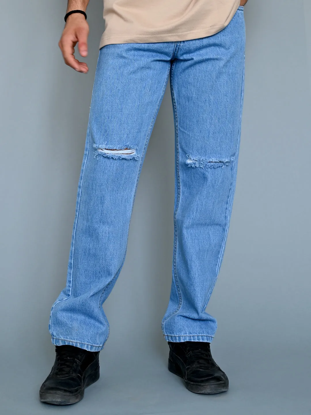 Ice Blue Knee cut Mens Jeans