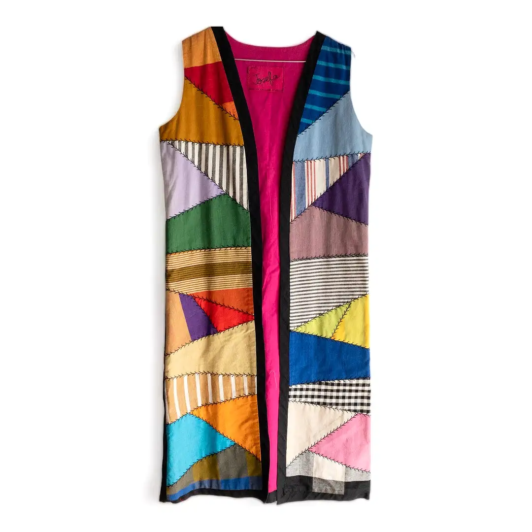 Josefa Mexico Colorful Cotton Patchwork Sleeveless Duster Vest