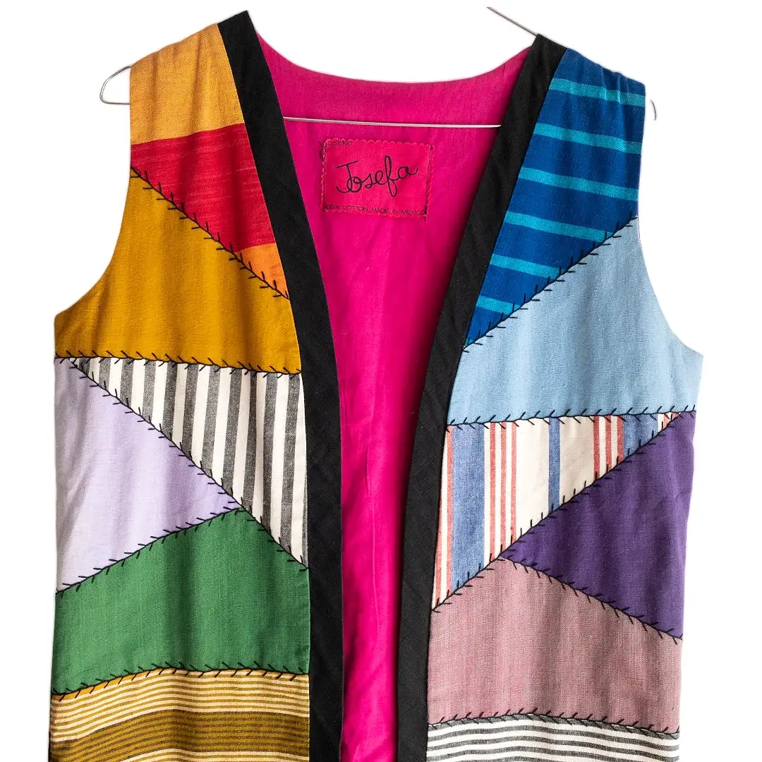 Josefa Mexico Colorful Cotton Patchwork Sleeveless Duster Vest