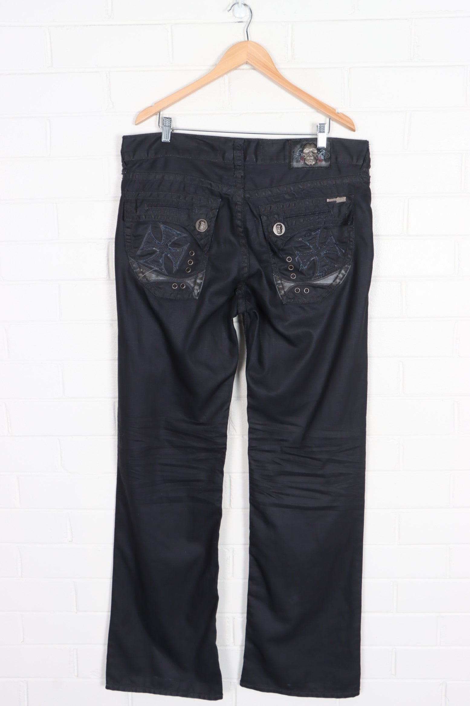 LAGUNA BEACH Black Denim Sugar Skulls Y2K Jeans USA Made (38)