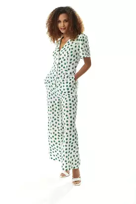 Liquorish Green Polka Dot Jumpsuit In White