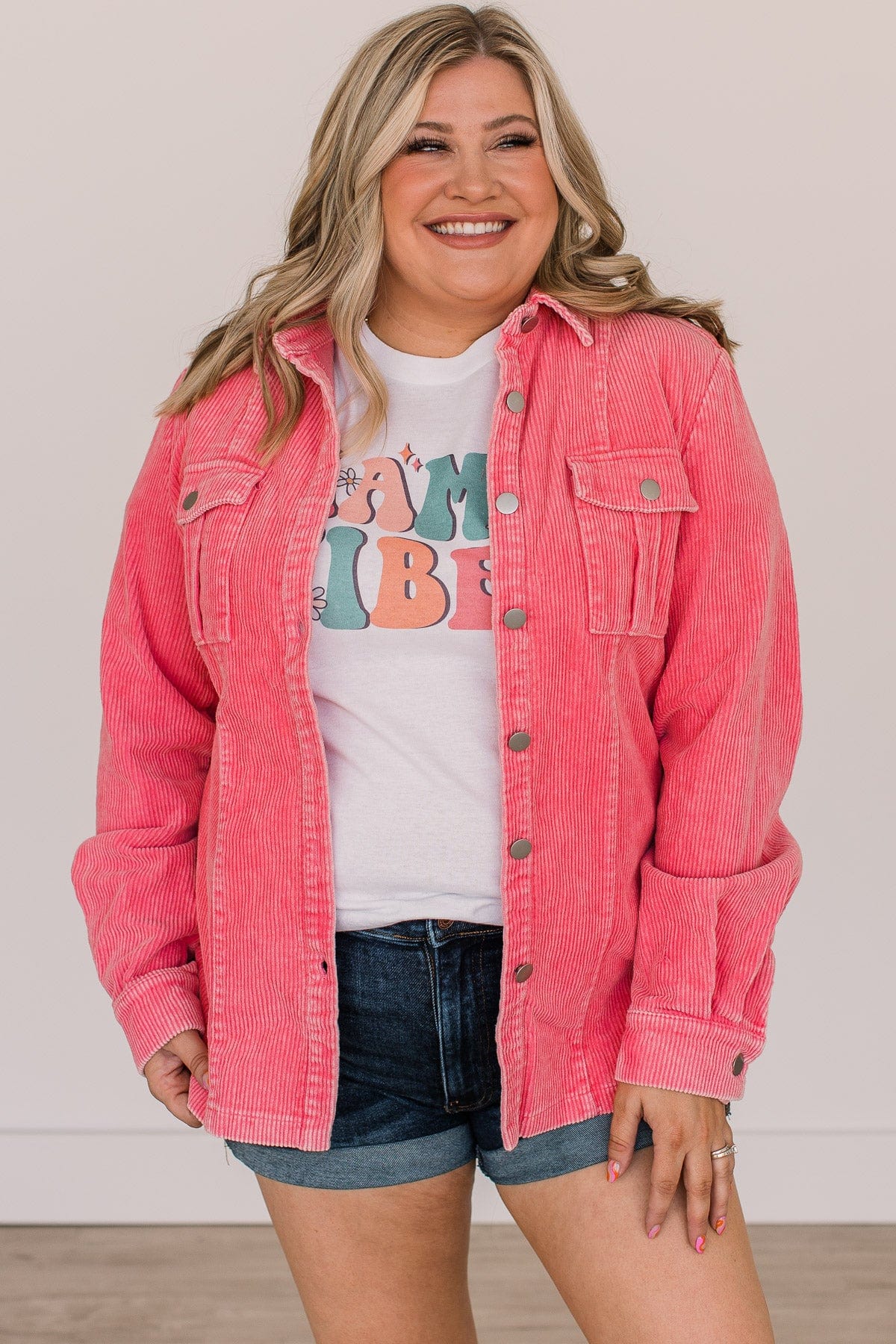 Living For It Corduroy Knit Jacket- Bright Pink