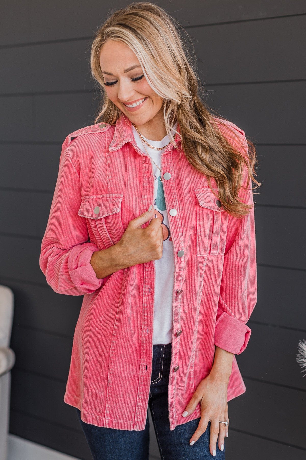 Living For It Corduroy Knit Jacket- Bright Pink