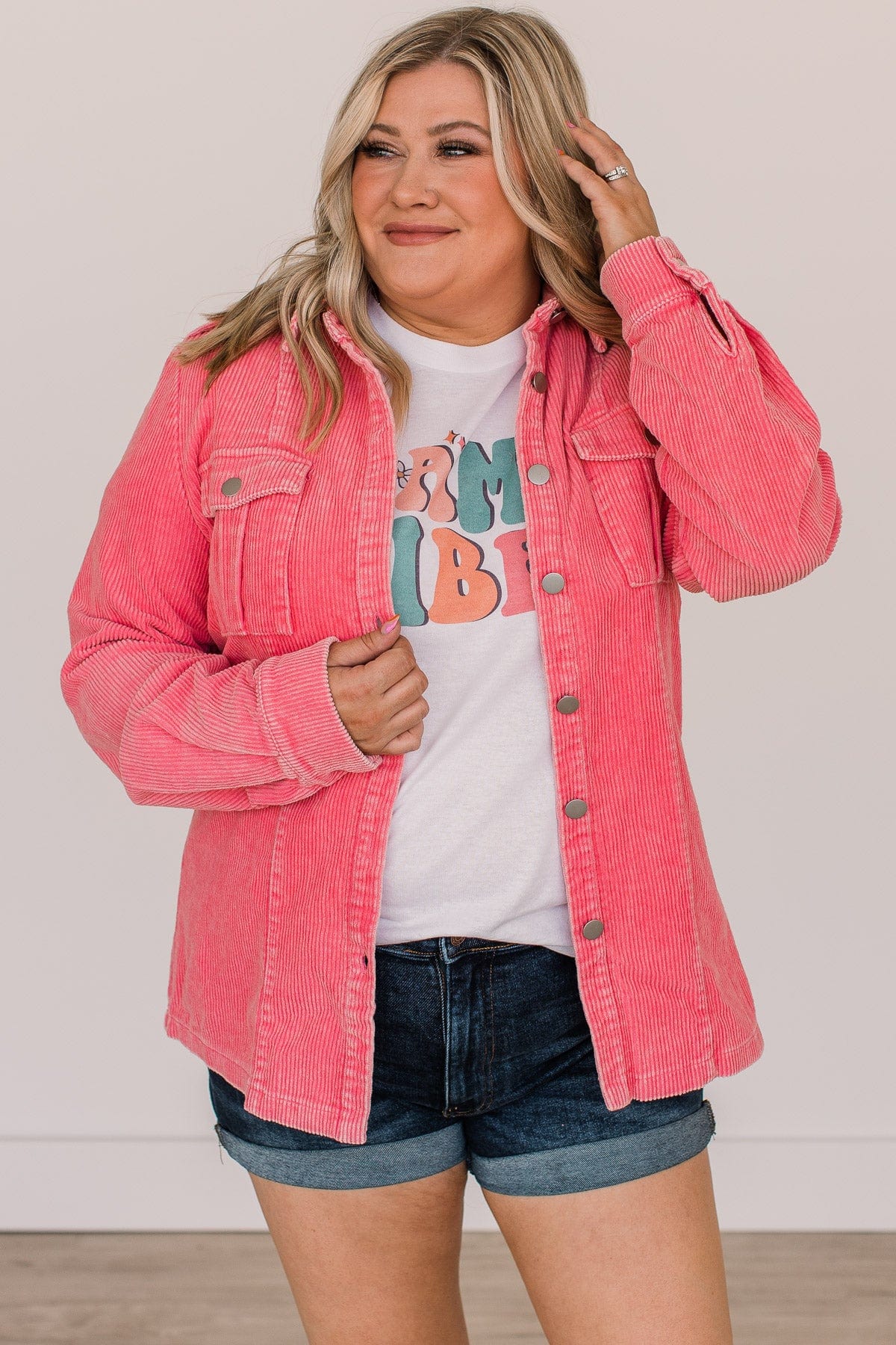 Living For It Corduroy Knit Jacket- Bright Pink