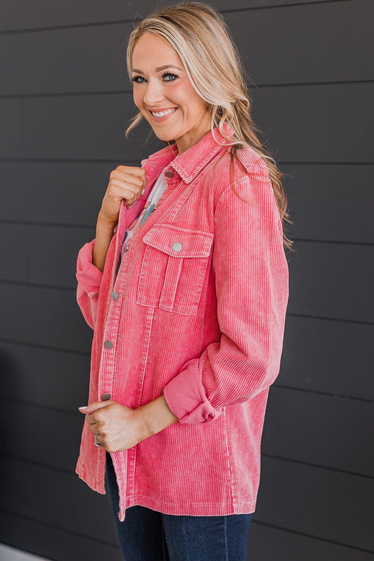 Living For It Corduroy Knit Jacket- Bright Pink