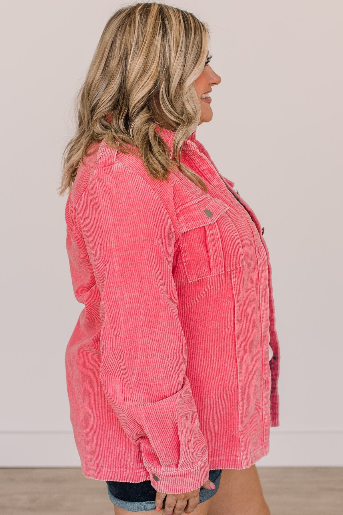 Living For It Corduroy Knit Jacket- Bright Pink