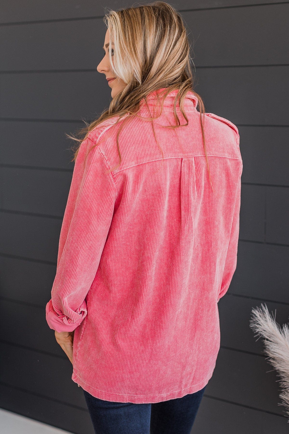 Living For It Corduroy Knit Jacket- Bright Pink