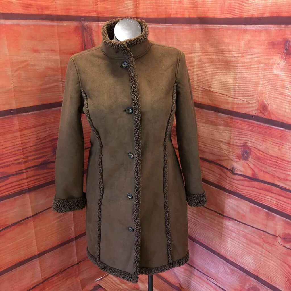 LL BEAN BROWN MF FAUX FUR COAT SZ LG TCC