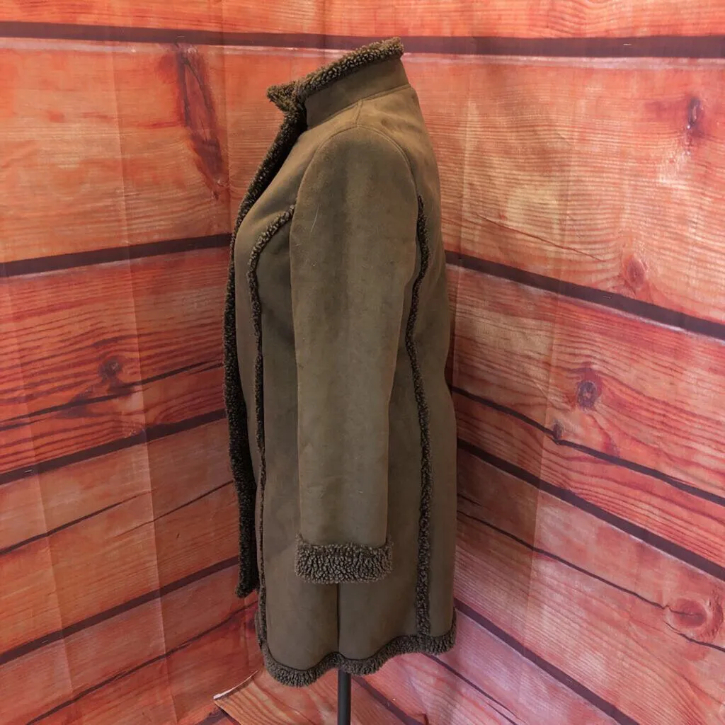 LL BEAN BROWN MF FAUX FUR COAT SZ LG TCC