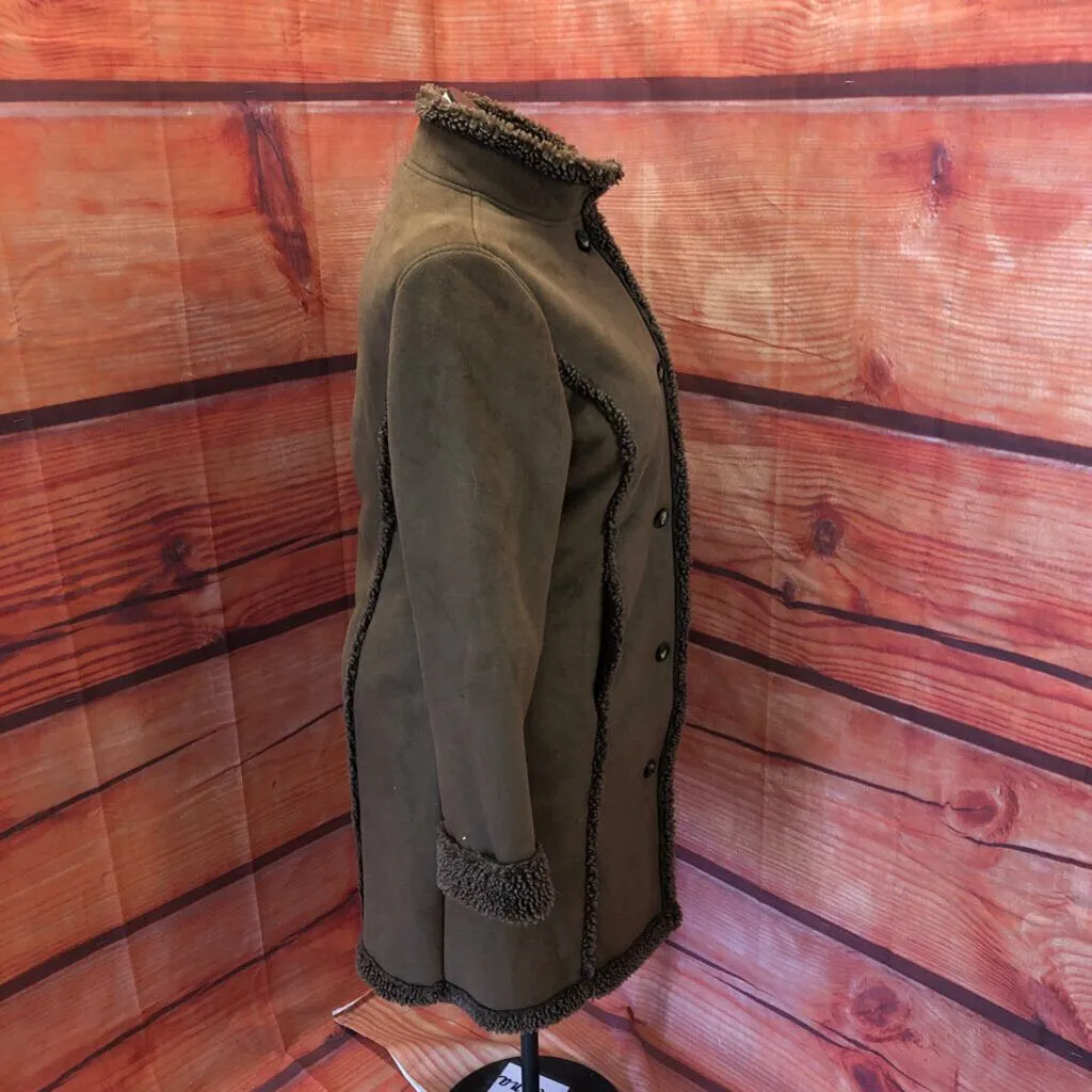 LL BEAN BROWN MF FAUX FUR COAT SZ LG TCC