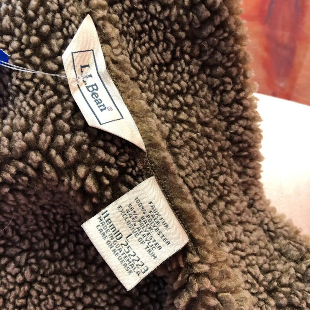 LL BEAN BROWN MF FAUX FUR COAT SZ LG TCC