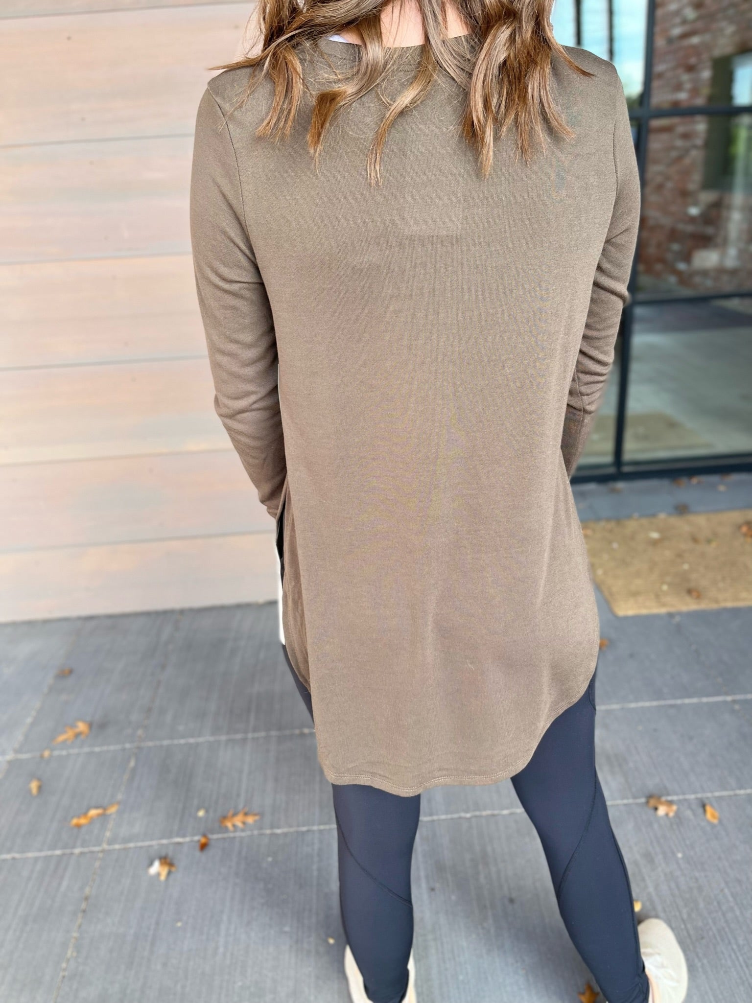 Long Sleeve Flow Top with Side Slit- Dark Olive