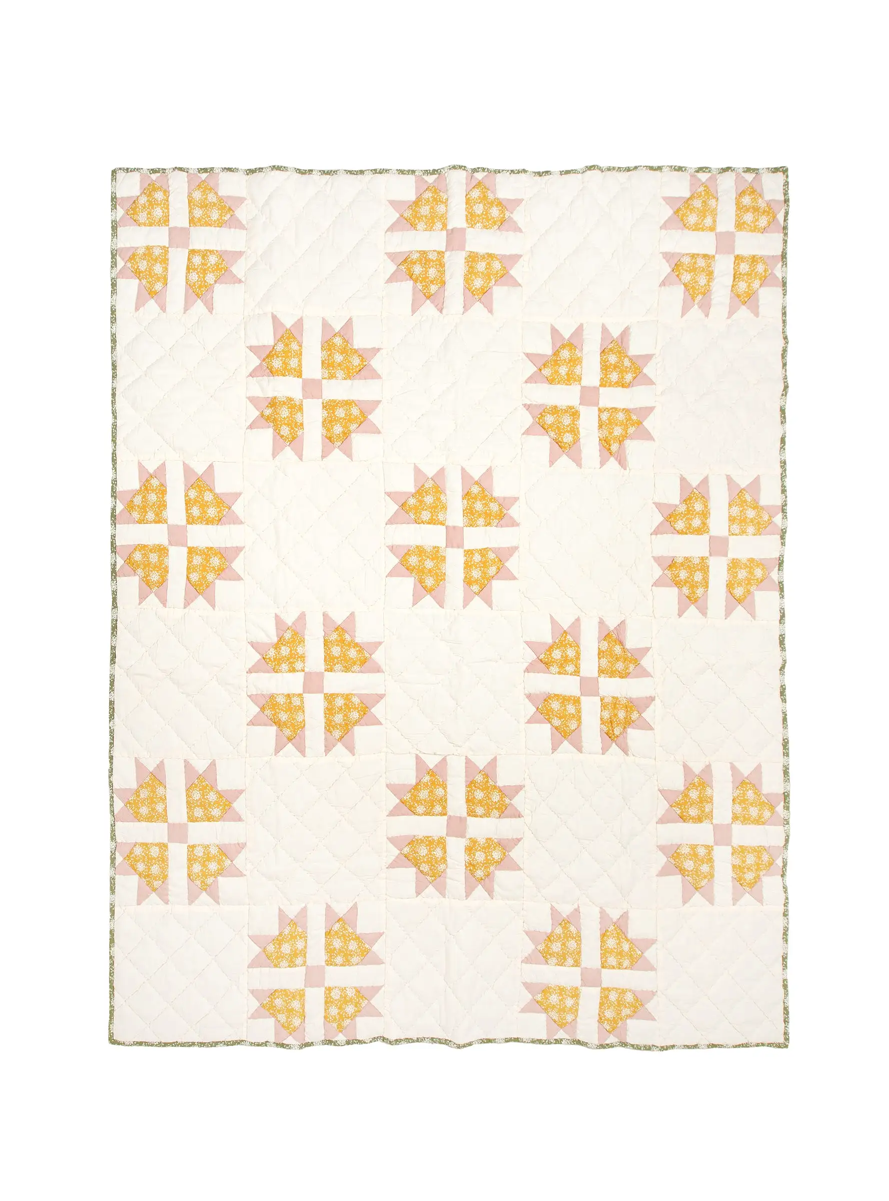 Lumi Patchwork Quilt Off White & Green