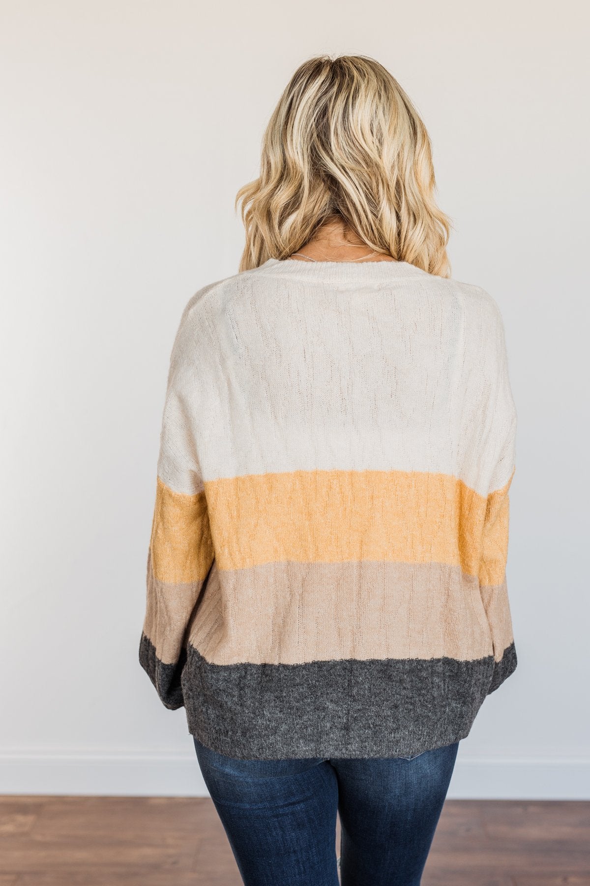 Make A Scene V-Neck Sweater- Cream, Marigold, Taupe, & Charcoal