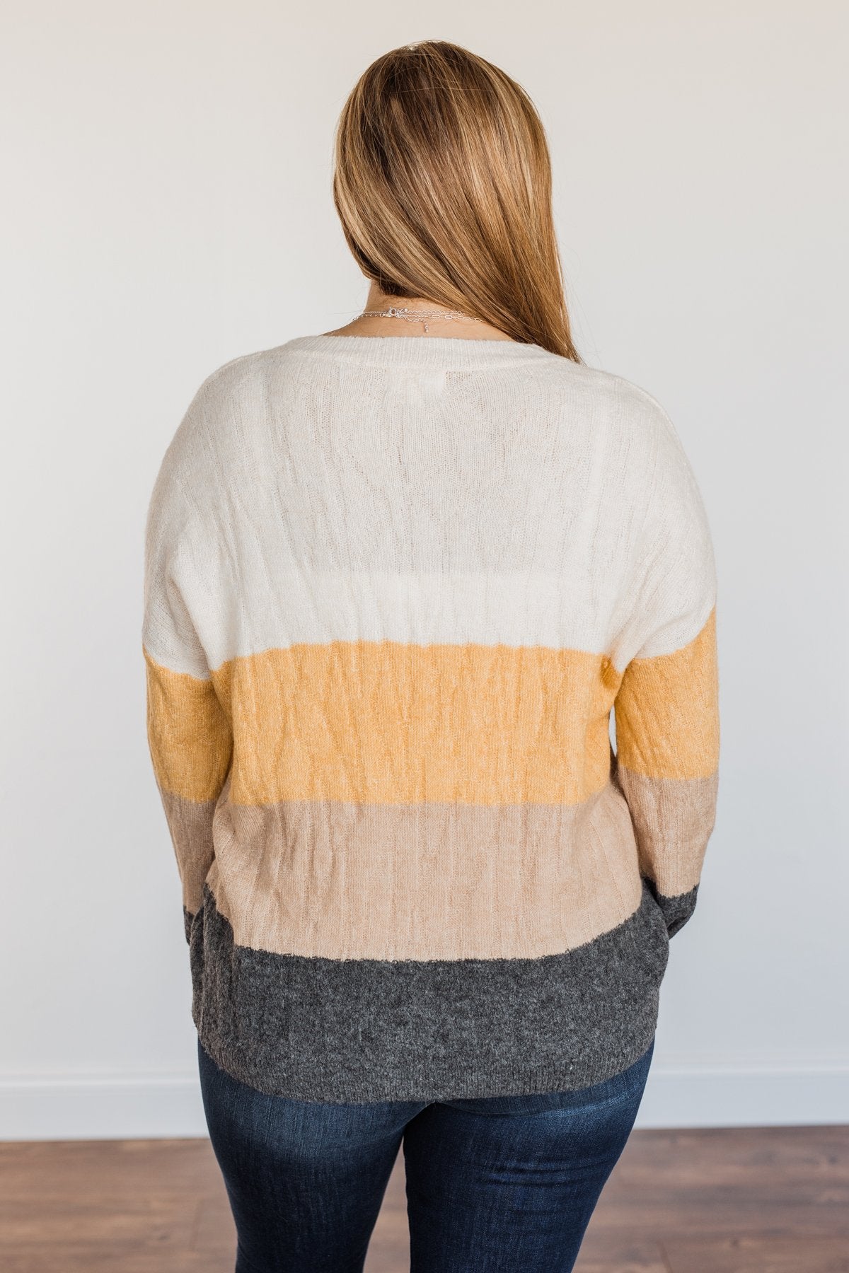 Make A Scene V-Neck Sweater- Cream, Marigold, Taupe, & Charcoal