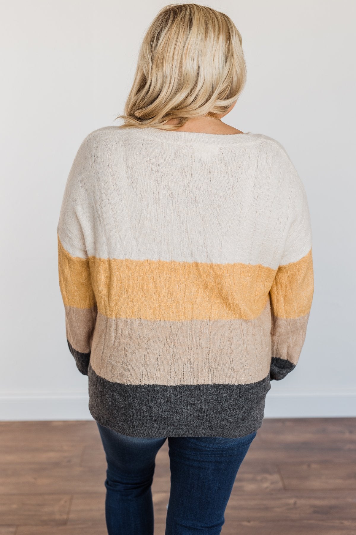 Make A Scene V-Neck Sweater- Cream, Marigold, Taupe, & Charcoal