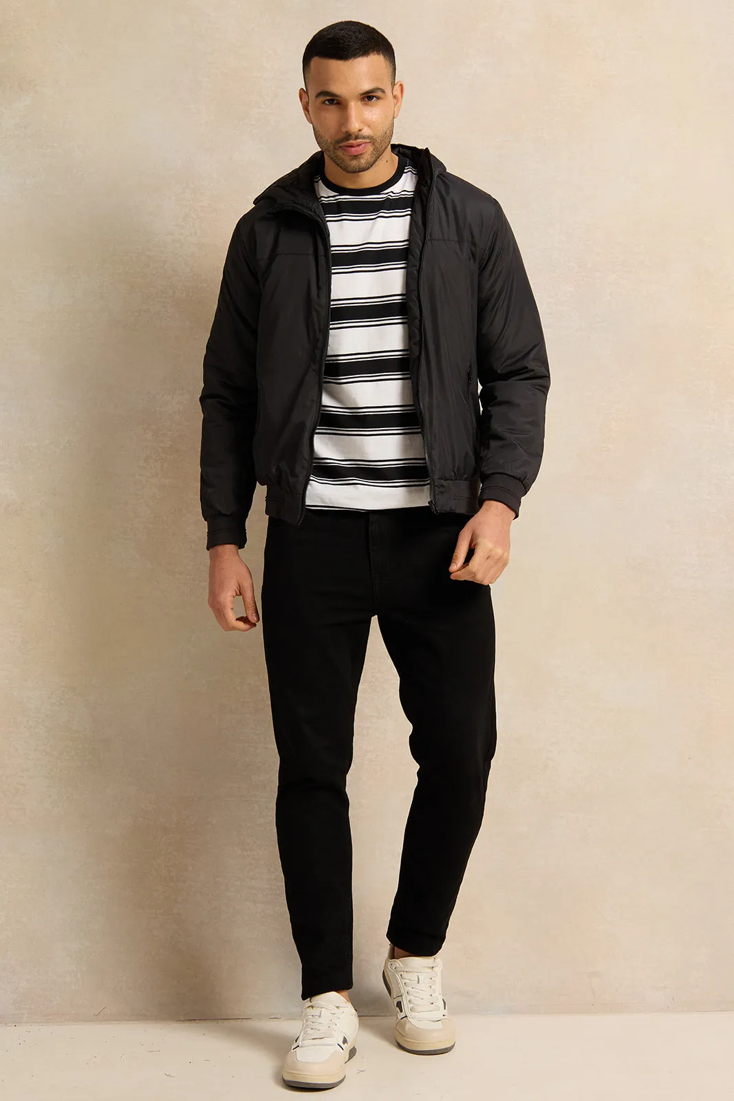 Men Black Hooded Jacket