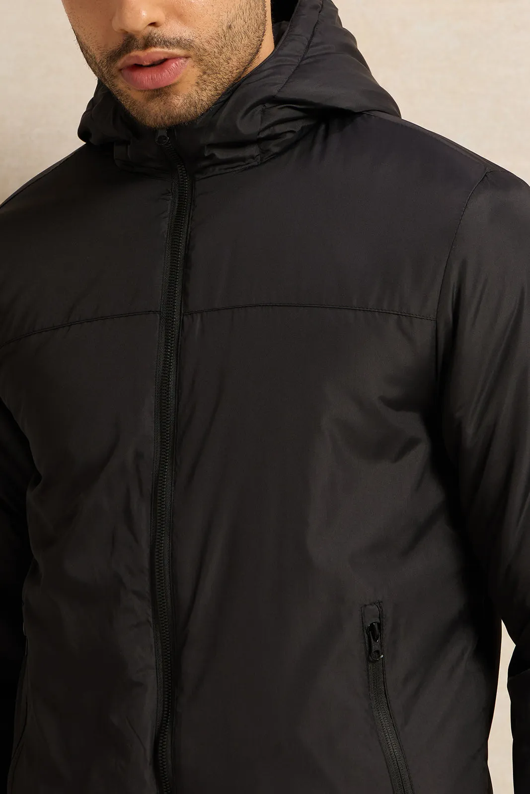 Men Black Hooded Jacket