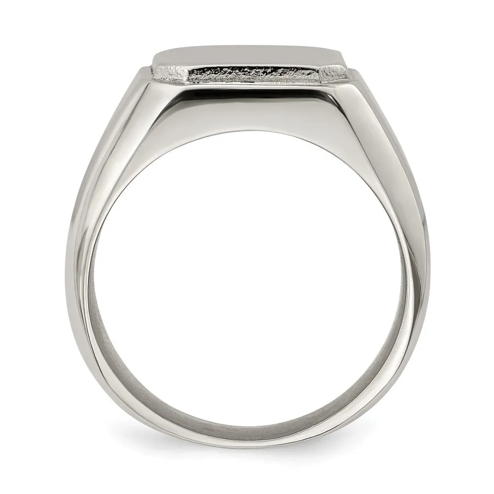 Men's 12.5mm Stainless Steel Polished Signet Tapered Fit Ring