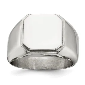 Men's 12.5mm Stainless Steel Polished Signet Tapered Fit Ring