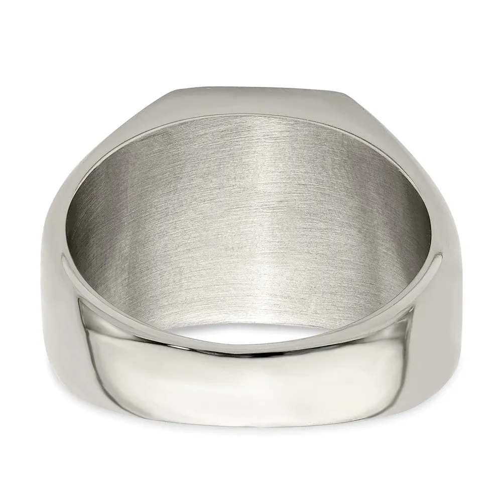 Men's 12.5mm Stainless Steel Polished Signet Tapered Fit Ring