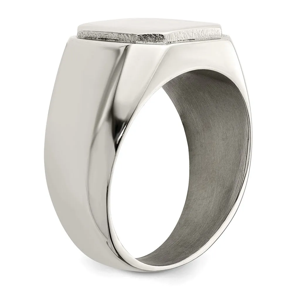 Men's 12.5mm Stainless Steel Polished Signet Tapered Fit Ring