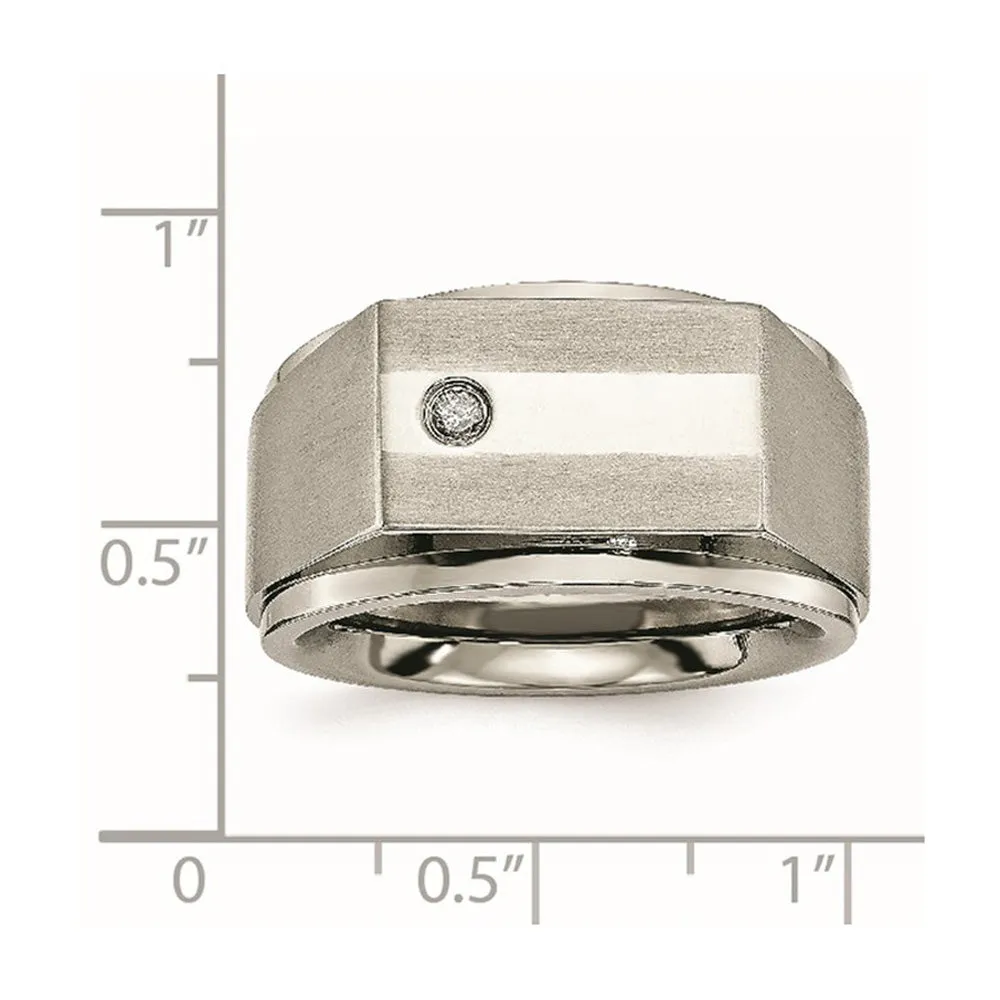 Men's 9mm Titanium 1/20ct Diamond Signet Ridge Edge Tapered Fit Band