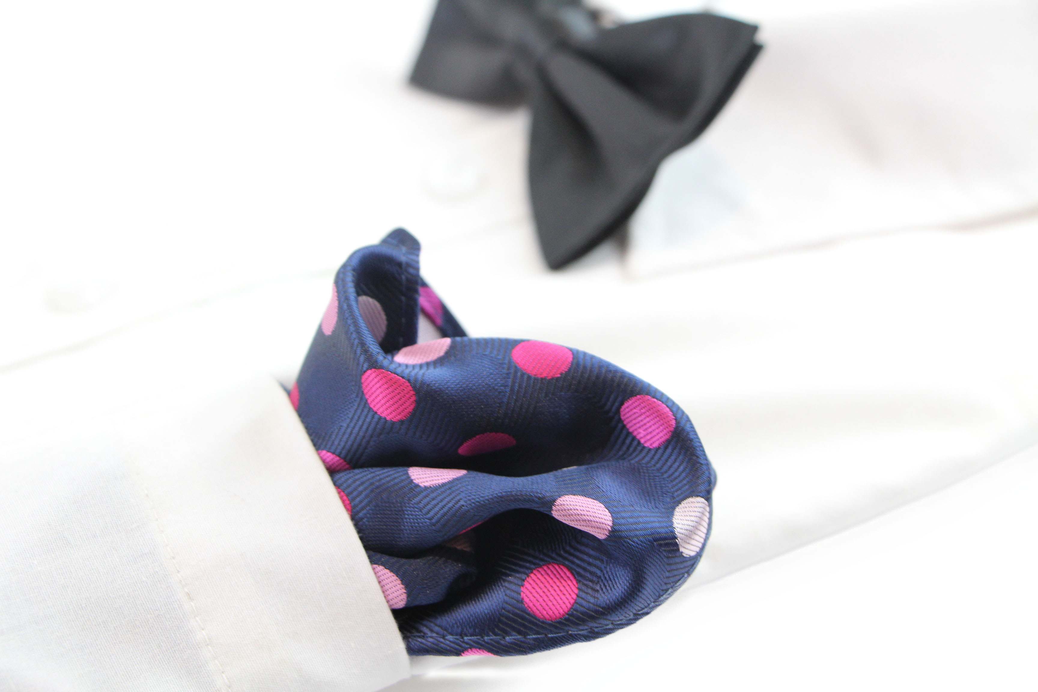 Mens Navy & Pink Polka Dot Silk Pocket Square