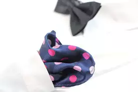 Mens Navy & Pink Polka Dot Silk Pocket Square