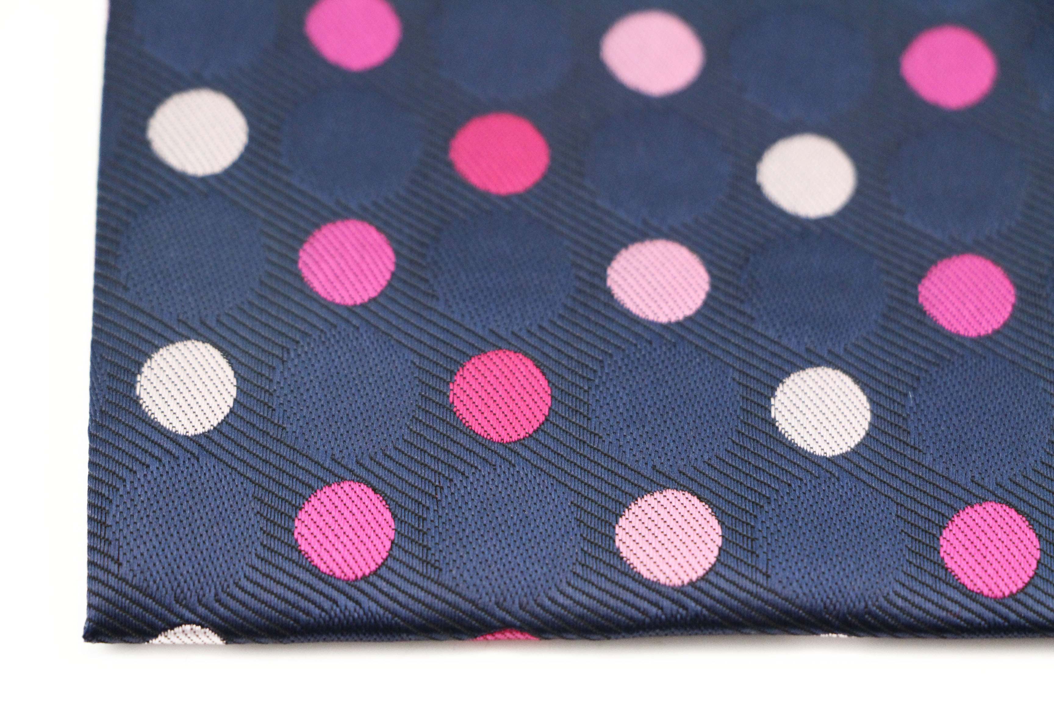 Mens Navy & Pink Polka Dot Silk Pocket Square