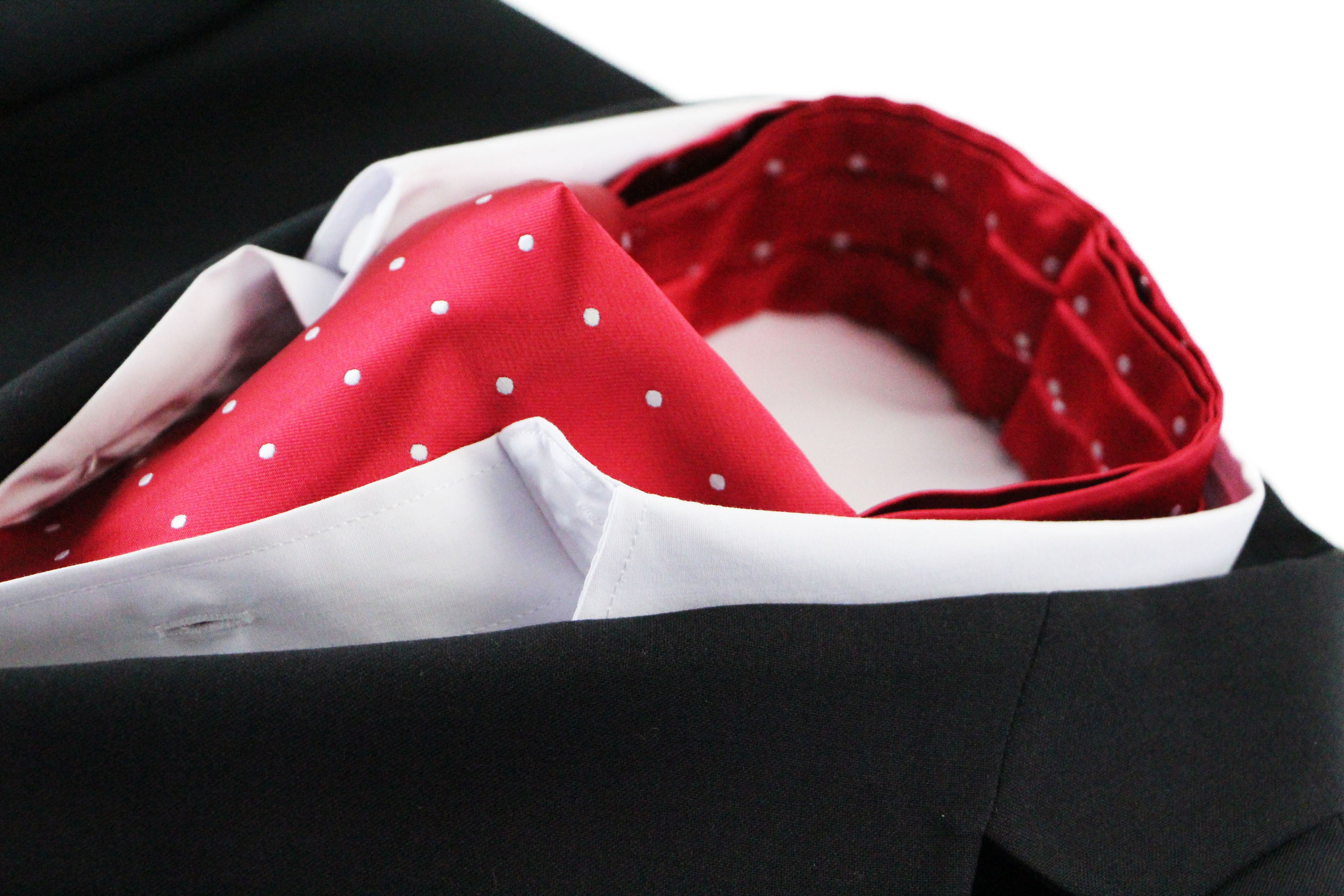 Mens Red & Silver Small Polka Dot Cravat