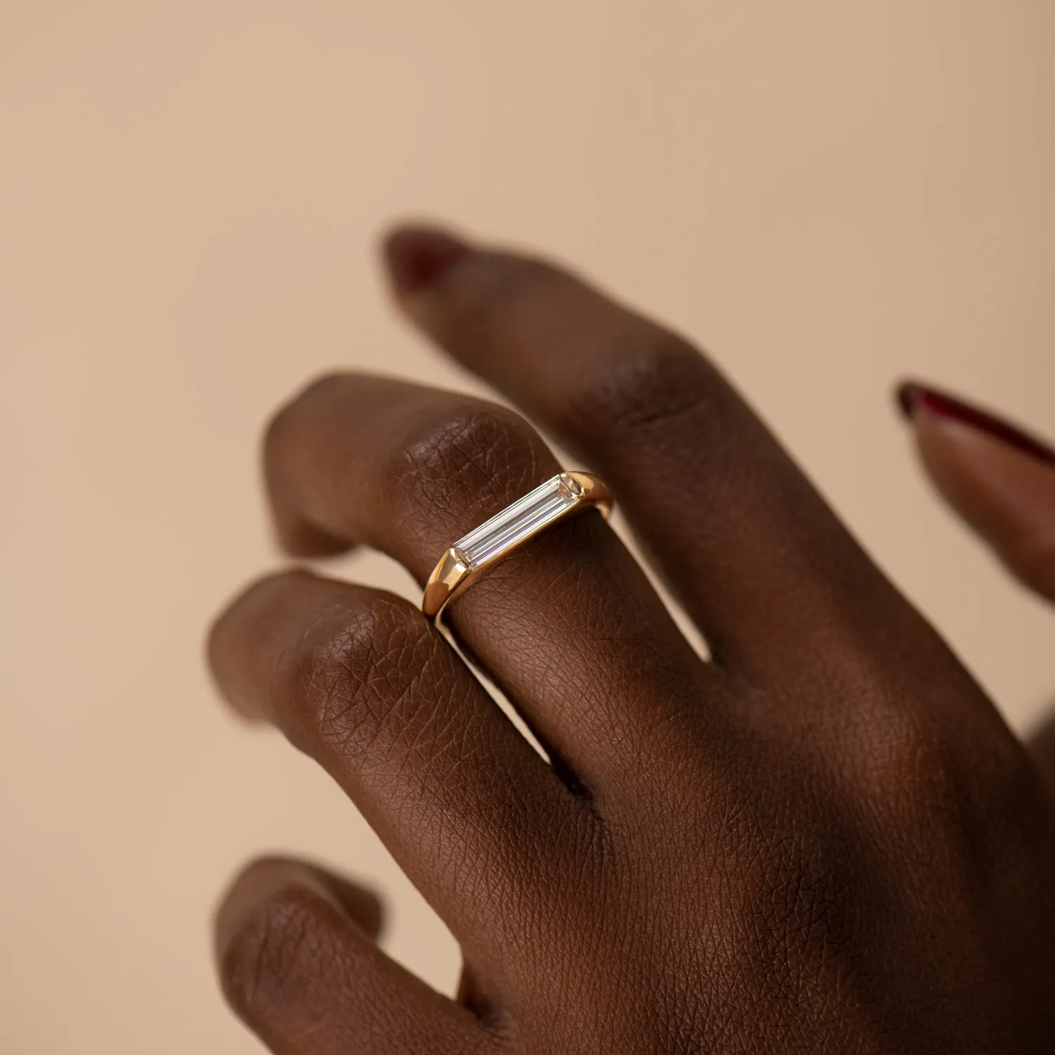 Minimalist Engagement Ring with OOAK Long Baguette Diamond