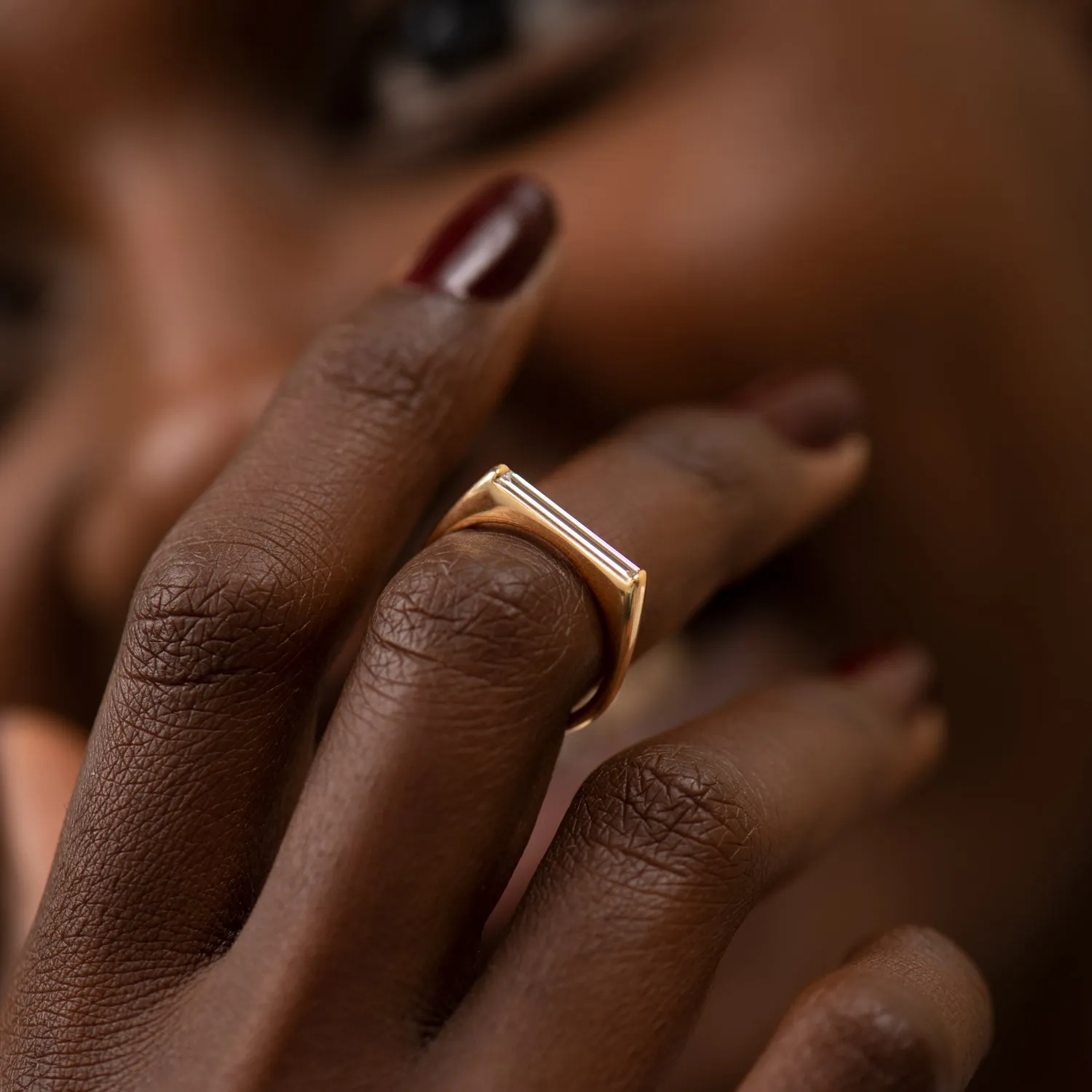 Minimalist Engagement Ring with OOAK Long Baguette Diamond