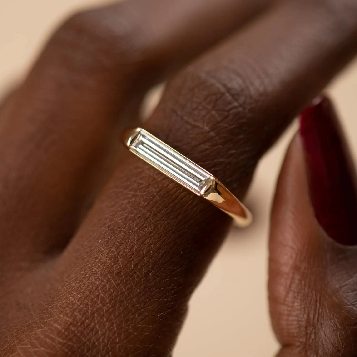 Minimalist Engagement Ring with OOAK Long Baguette Diamond