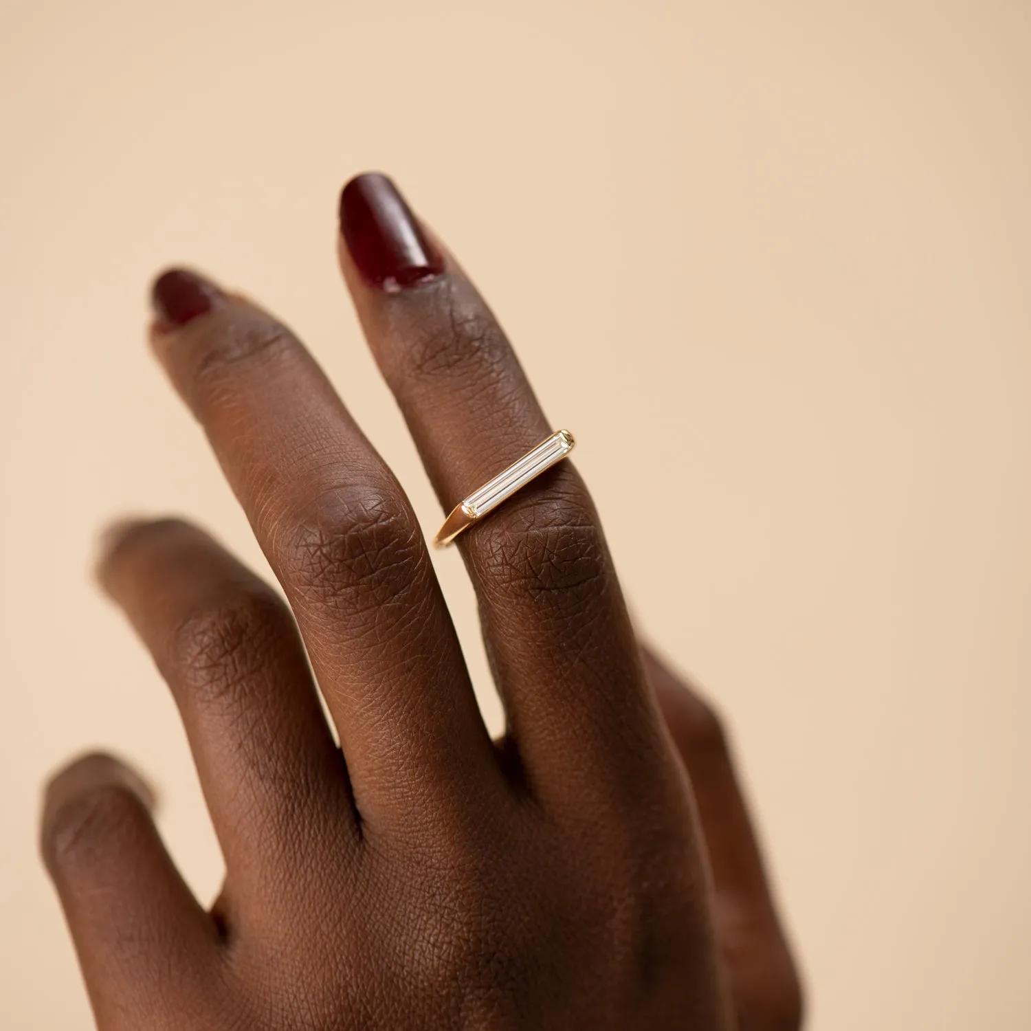 Minimalist Engagement Ring with OOAK Long Baguette Diamond