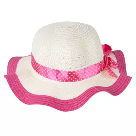 Momo Grow Girls Molly Hot Pink Trimmed Floppy Sun Hat with Polka Dot Ribbon