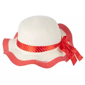 Momo Grow Girls Molly Red Trimmed Floppy Sun Hat with Polka Dot Ribbon