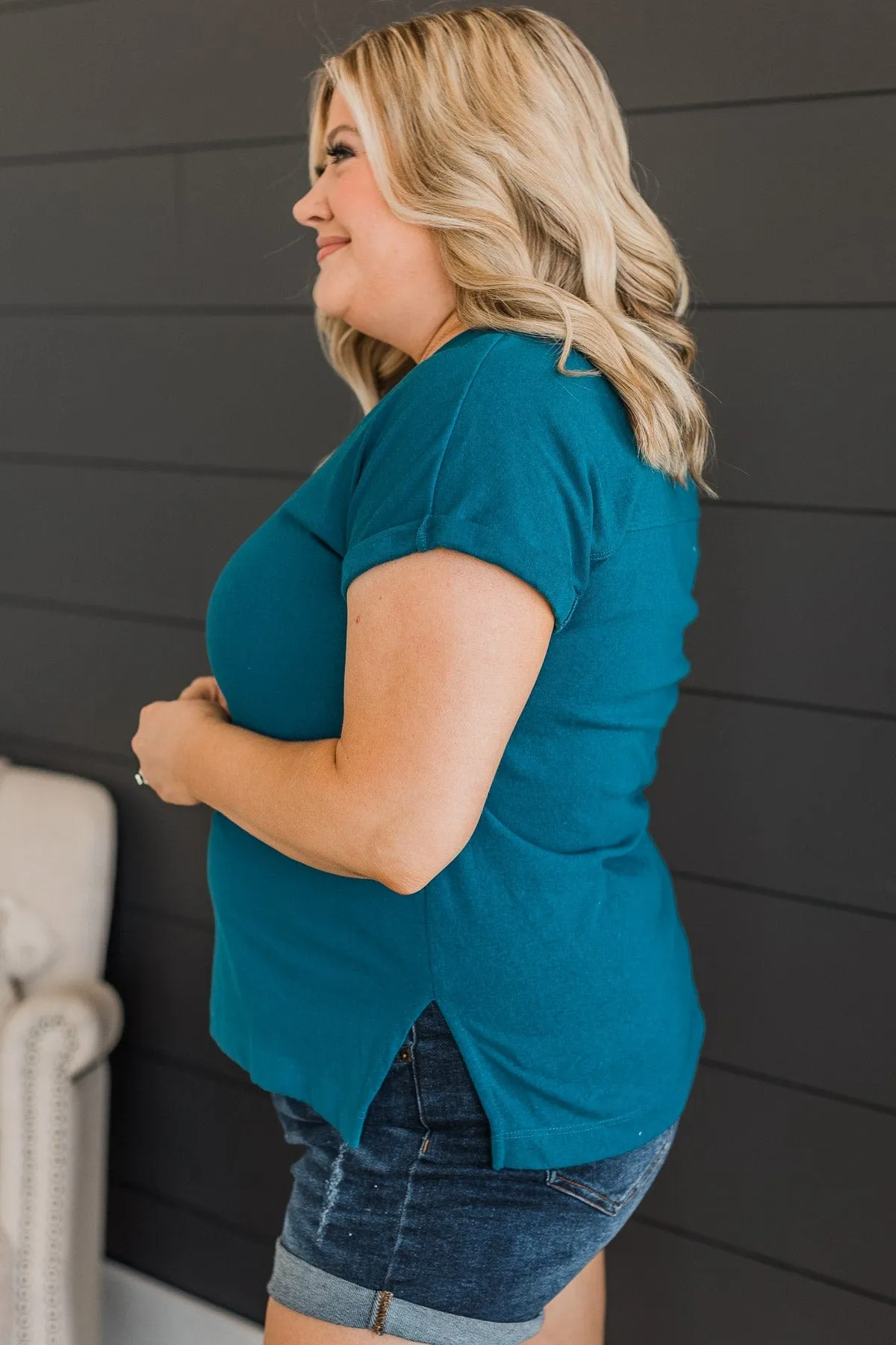 My Favorite Hello V-Neck Top- Dark Teal