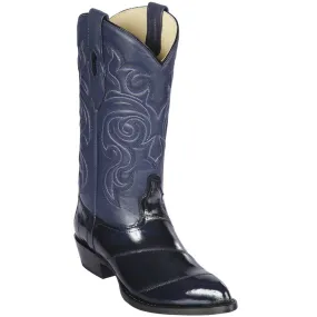 Navy Blue Eel-Skin Boots