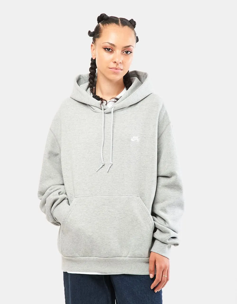 Nike SB Essential Logo Pullover Hoodie - Dark Grey Heather/White